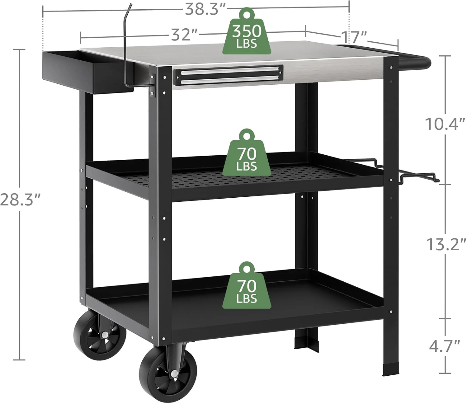 Stainless Steel Outdoor Grill Table with Wheels for 17???? or 22???? Griddles