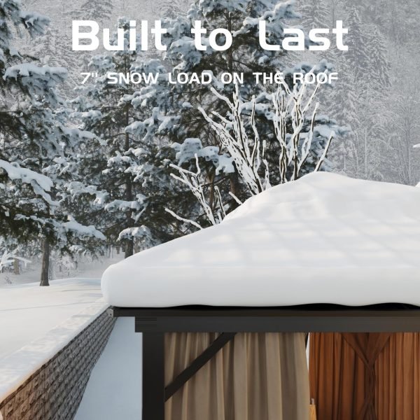 10��x10�� Hardtop Gazebo with double metal roof, aluminum frame, net, and curtain. All-weather, ideal for patio, deck, garden, backyard. Khaki.