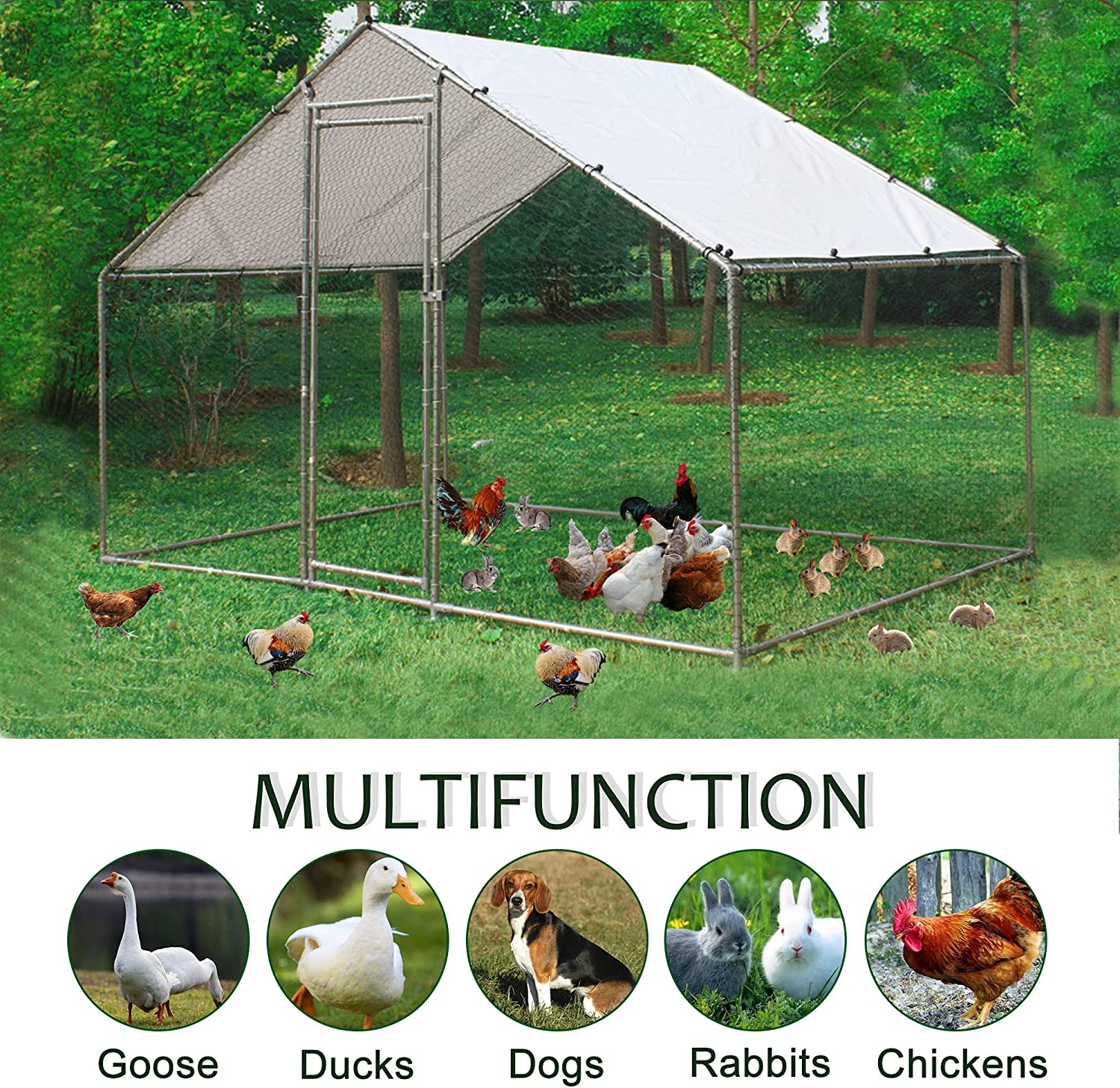 Large Chicken Coop Metal Chicken Runs for Yard, 10' Walk in Chicken Coop Cage Chicken Pen Poultry Cage with Waterproof & Anti-UV Cover Heavy Duty Rabbit Hutch Duck Cage for Outdoor, Backyard and Farm