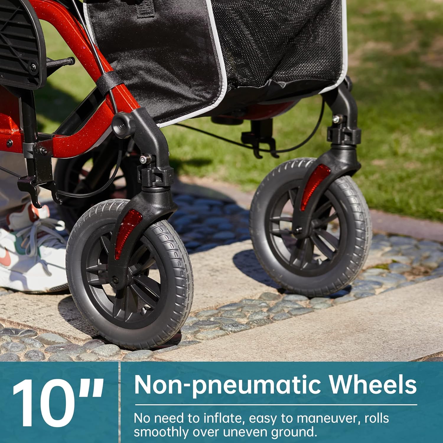 Blue All-Terrain 2-in-1 Rollator Walker & Transport Chair with 10   Non-Pneumatic Wheels, Folding Design, Reversible Backrest & Detachable Footrests for Seniors