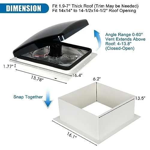 OUTPRIZE 14��� RV Roof Vent Fan, 12V Remote Control, Quiet, Smart with Rain Sensor, 10-Speed, Energy Efficient