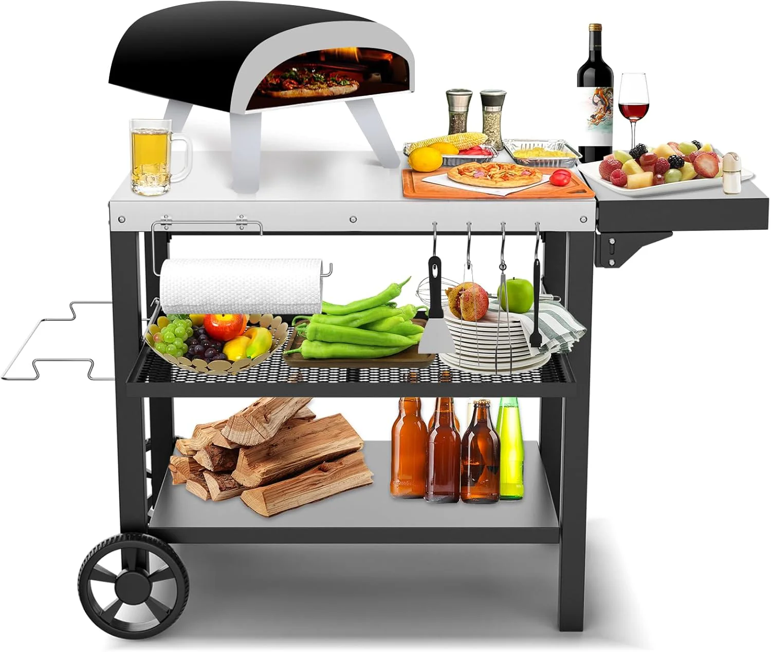 Pizza Oven Table Cart for Ooni Koda/Karu/Fyra 16 & 12 - Pizza Topping Station, Outdoor Grill Stand