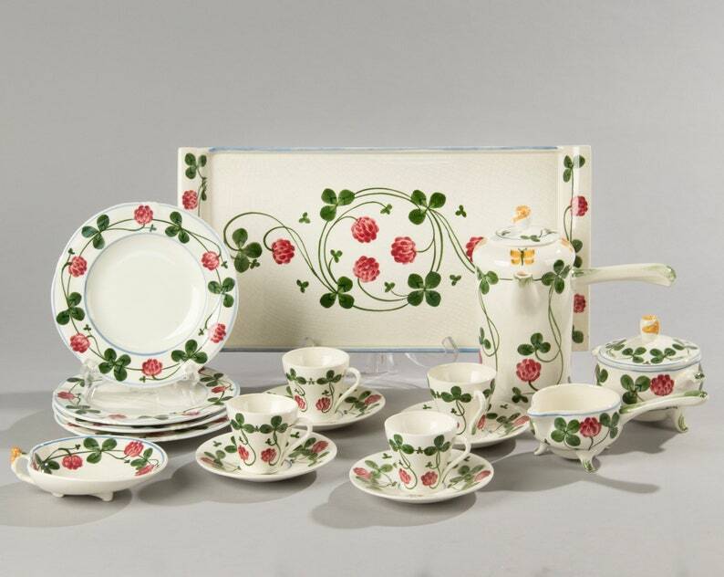 Royal Copenhagen Clover 13-Piece Hand-Painted Faience Coffee Set  C Rare Collectible