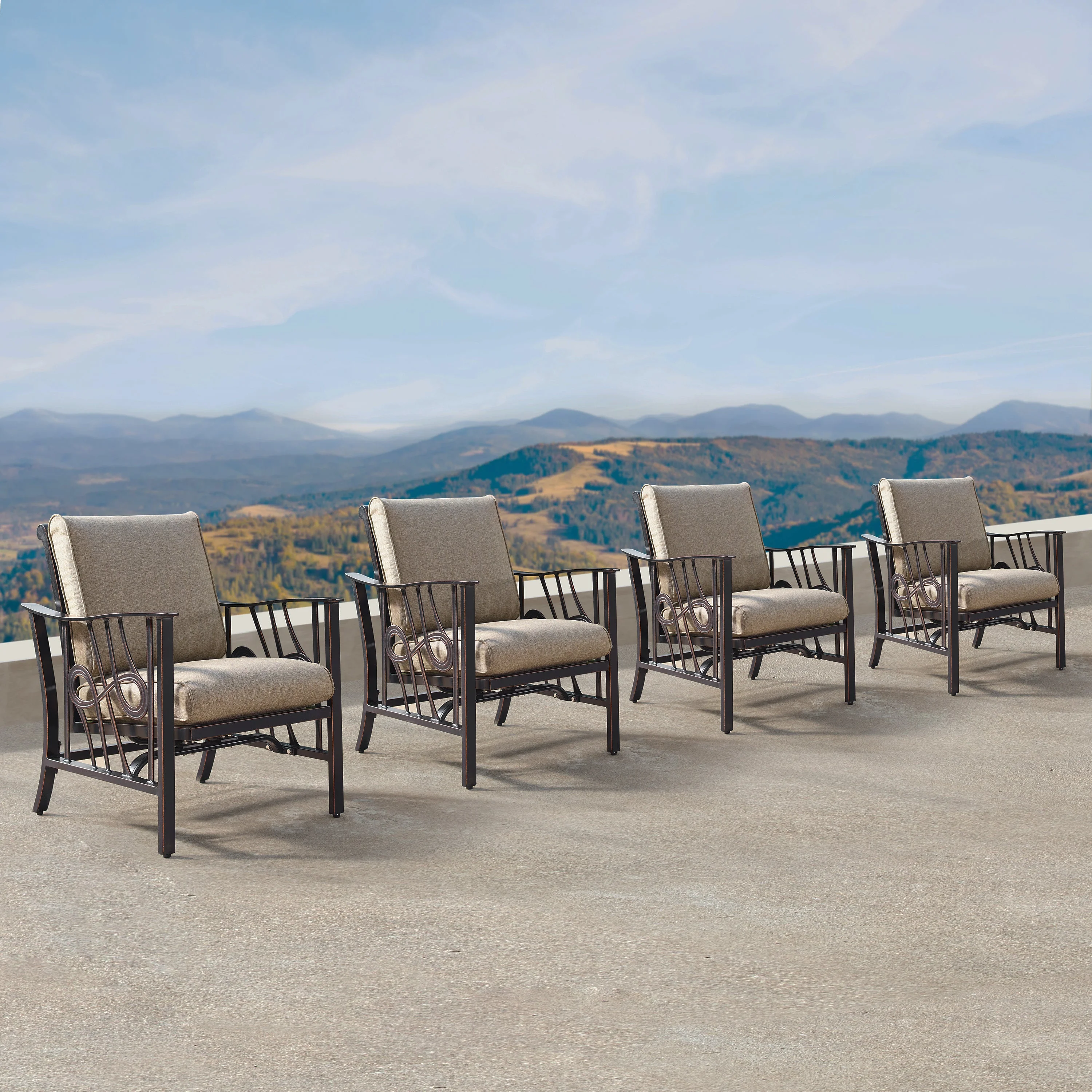 Aluminum Deep Seating Rocking Club Chairs in Antique Copper (set of 4)