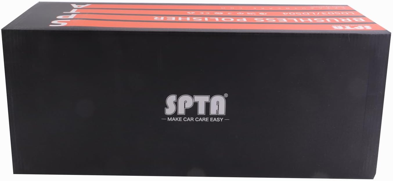 SPTA 18V Cordless Car Polisher Kit, 15mm Orbit, 2000-4800 RPM, 7-Speed, 2 Batteries, 6 Pads, Tool Bag Included