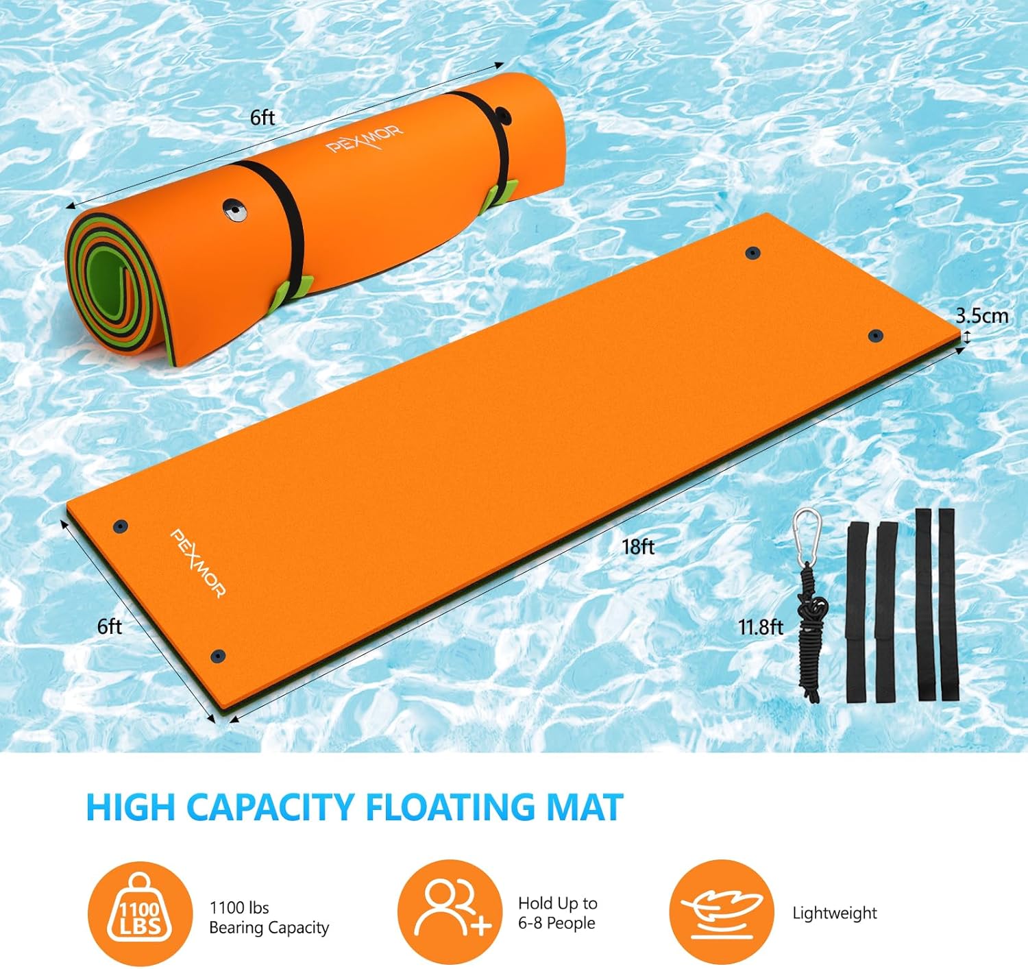 Floating Water Mat, 9/12/18 FT Lily Pad Floating Mat for The Water, 3-Layer XPE Foam Water Floating Island w/Bungee Tether & Storage Straps for Lake Pool Beach River