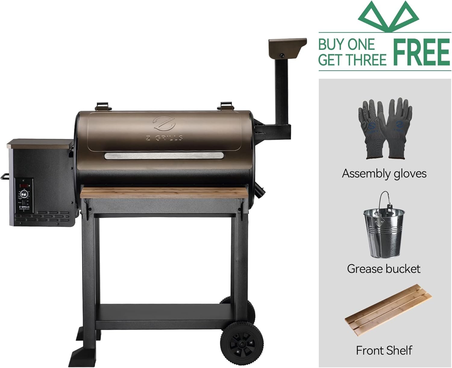 Z GRILLS Wood Pellet Grill Smoker with 552 Cooking Area & Front Shelf for Outdoor BBQ, Smoke, Bake and Roast, 550C