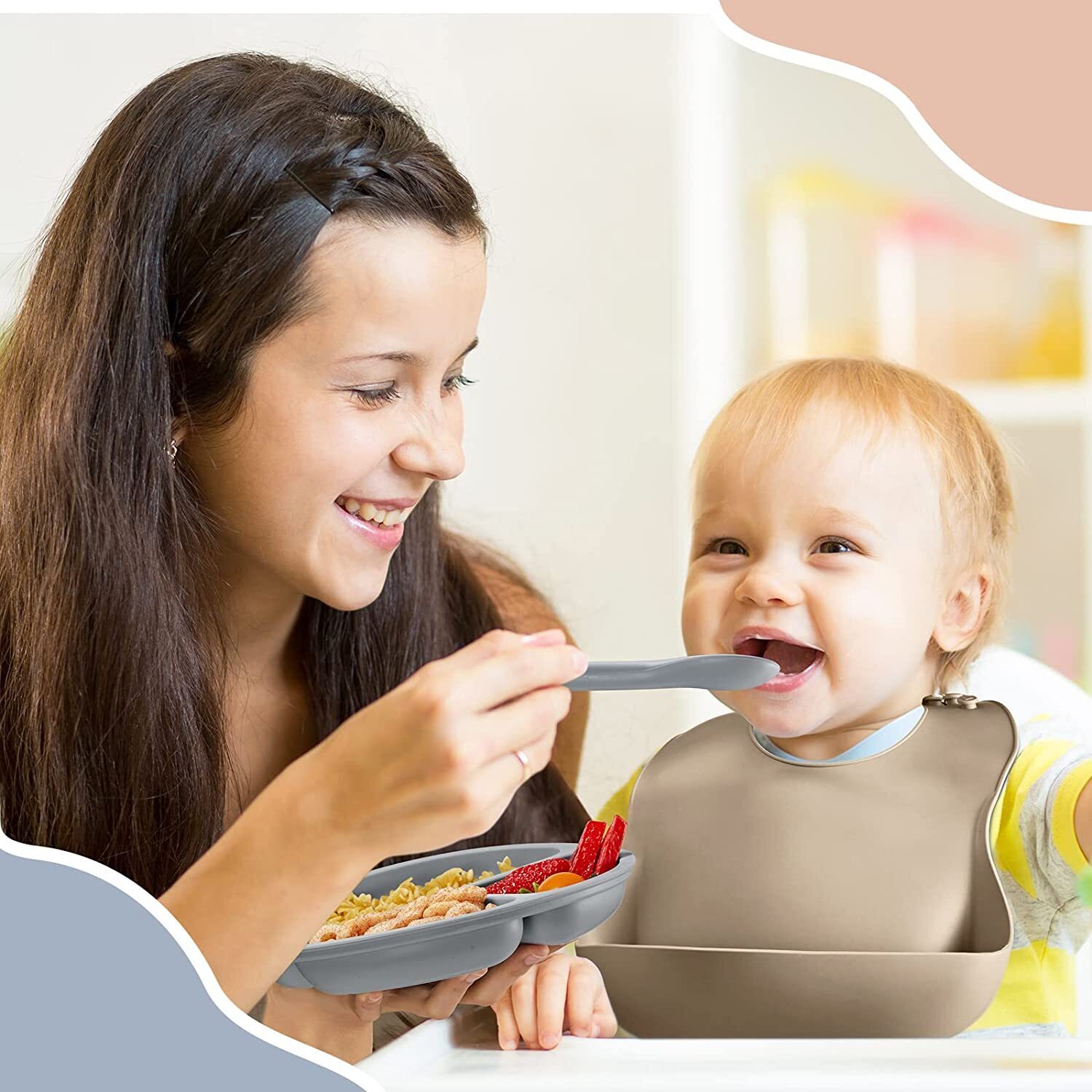 Silicone Baby Feeding Set by [Brand]  C 12-Piece, Includes Bibs, Plates, Bowls, Utensils, Cups, Safe & Durable