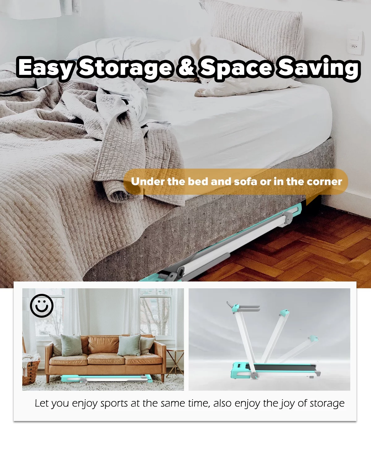 FYC 2 in 1 Under Desk Treadmill - 2.5HP 265LBS Capacity Foldable Folding Electric Running Walking Machine Easy Use and Store for Home and Office, Space Save, Easy Installation (Green)