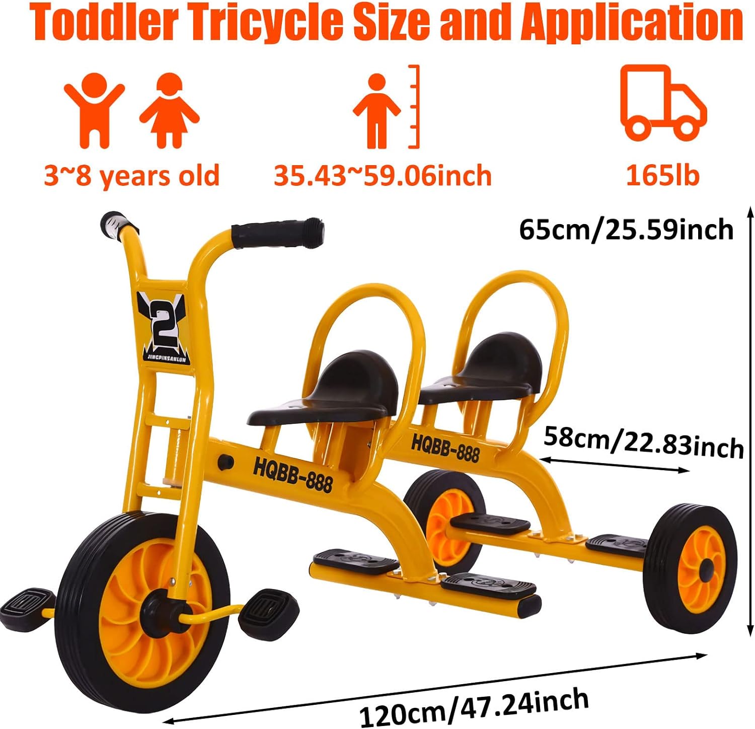 Kids Tricycle for Riders Ages 3+,Preschool Daycare Playground Kids Tricycle with Passenger Seat,Big Kids Tandem Trike with Inflation-Free Rubber Wheels,Kids Outdoor Play Equipment