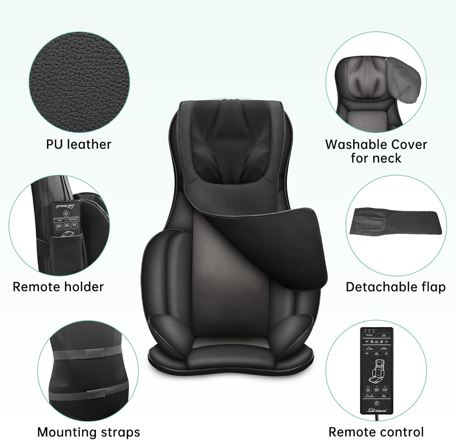 Snailax Full Body Neck & Back Massager with Heat & Compression, Shiatsu Kneading, Portable Massage Chair Pad, Black