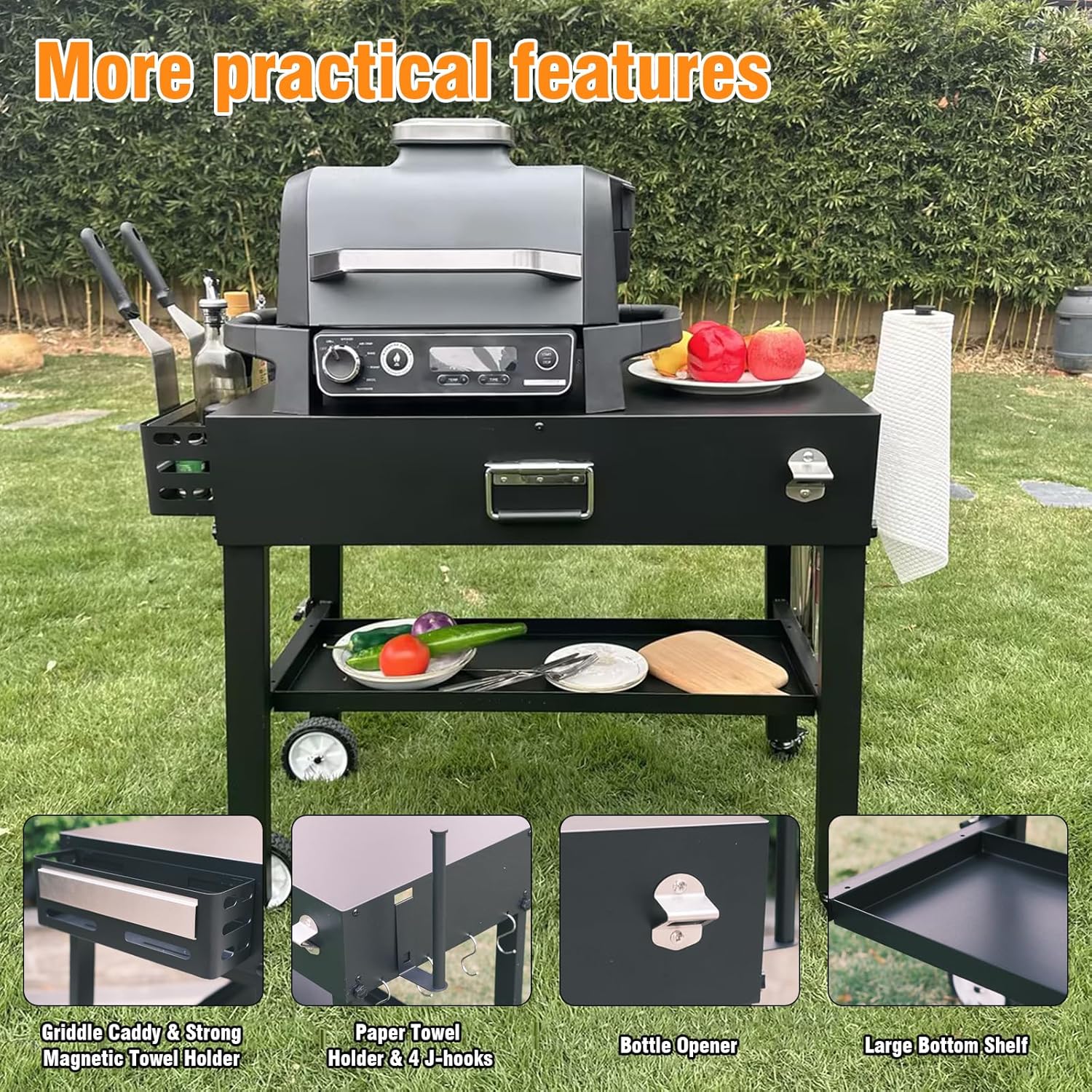 Portable Grill Table Cart for Outdoor Grills and Pizza Ovens, Universal Foldable Stand with Large Space