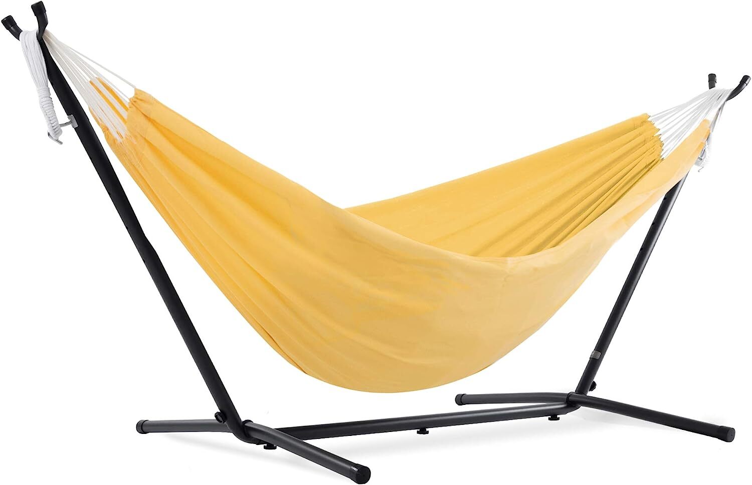 Vivere Double Cotton Hammock with Steel Stand, 450 lb Capacity, Tropical Colors, Includes Premium Carry Bag