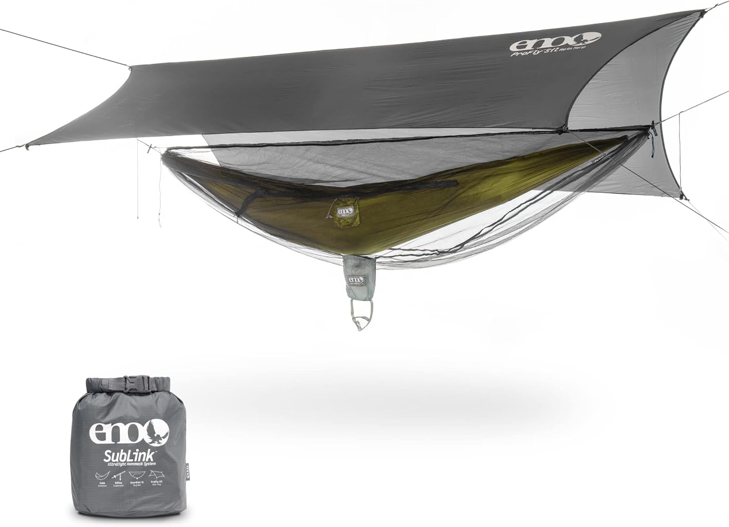 Hammock System - Includes Sub6 Hammock, Helios Suspension System, Guardian SL Bug Net, and Rain Tarp - Set of Lightweight Hammock Essentials for Camping, or Hiking - Grey/Lichen