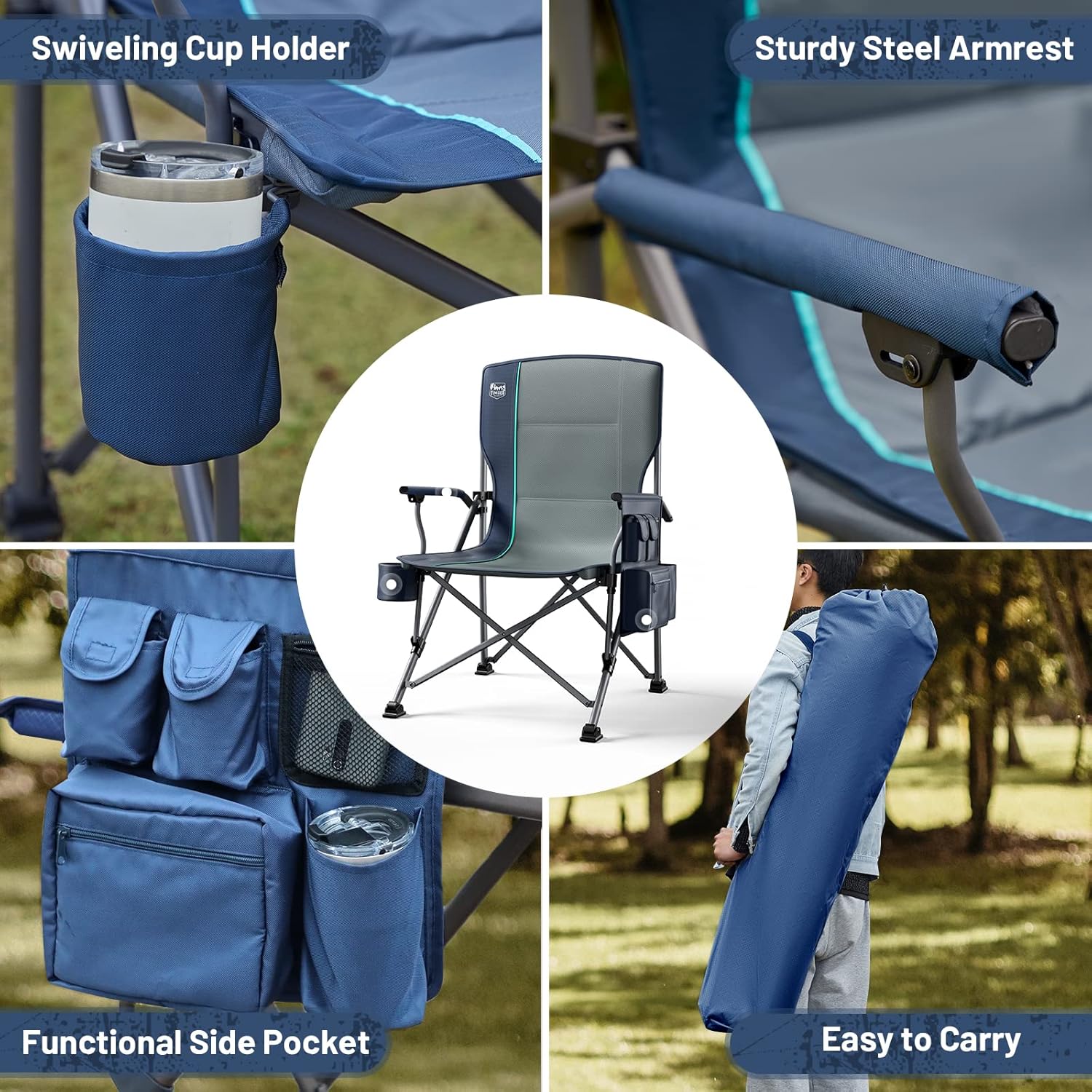 Oversized Camping Chair High Back Support up to 500lbs & 47