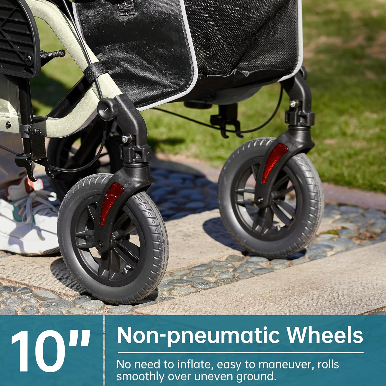 Blue All-Terrain 2-in-1 Rollator Walker & Transport Chair with 10   Non-Pneumatic Wheels, Folding Design, Reversible Backrest & Detachable Footrests for Seniors