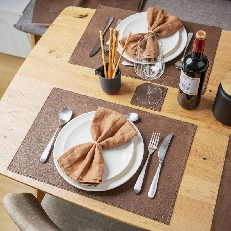 ROHLEDER Premium Brown Leather Placemats  C Waterproof, Oil Absorbent, Handcrafted, 4-8 Pack, 12.6   x20   , Home D  cor