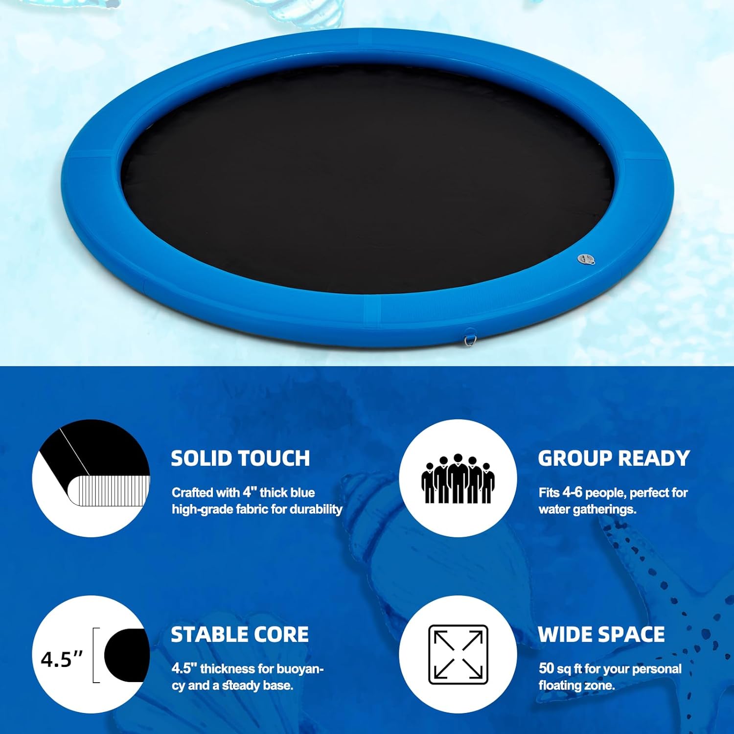 8'x8' Floating Dock, Inflatable Dock,Sunchill Float Ring with 4-inch High-Grade Woven Fabric, Manual Pump for Quick Inflate/Deflate, Fits 4-6, Ideal for Lakes, Pools, Oceans