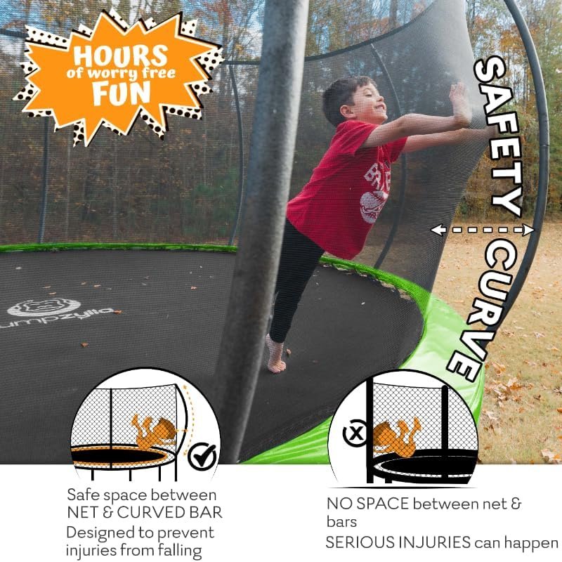 JUMPZYLLA Trampoline 8FT 10FT 12FT 14FT 15FT 16FT Trampoline with Enclosure �C Recreational Trampolines with Ladder and AntiRust Coating, ASTM Approval Outdoor Trampoline for Kids