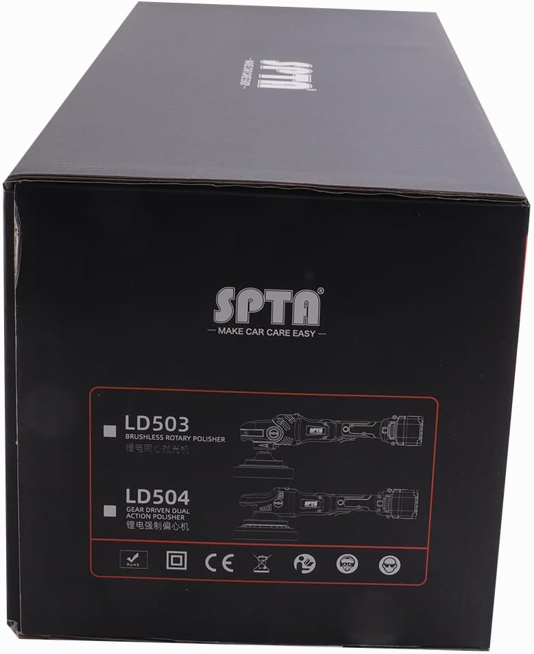 SPTA 18V Cordless Car Polisher Kit, 15mm Orbit, 2000-4800 RPM, 7-Speed, 2 Batteries, 6 Pads, Tool Bag Included