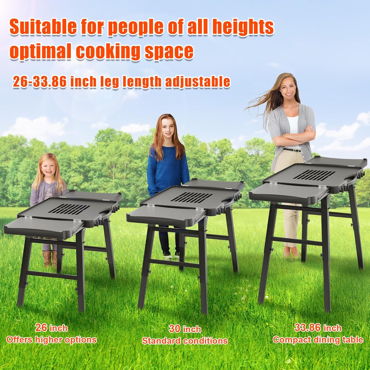 Portable Grill Stand with Adjustable Legs - Large Collapsible Table for Outdoor Grills and Ovens