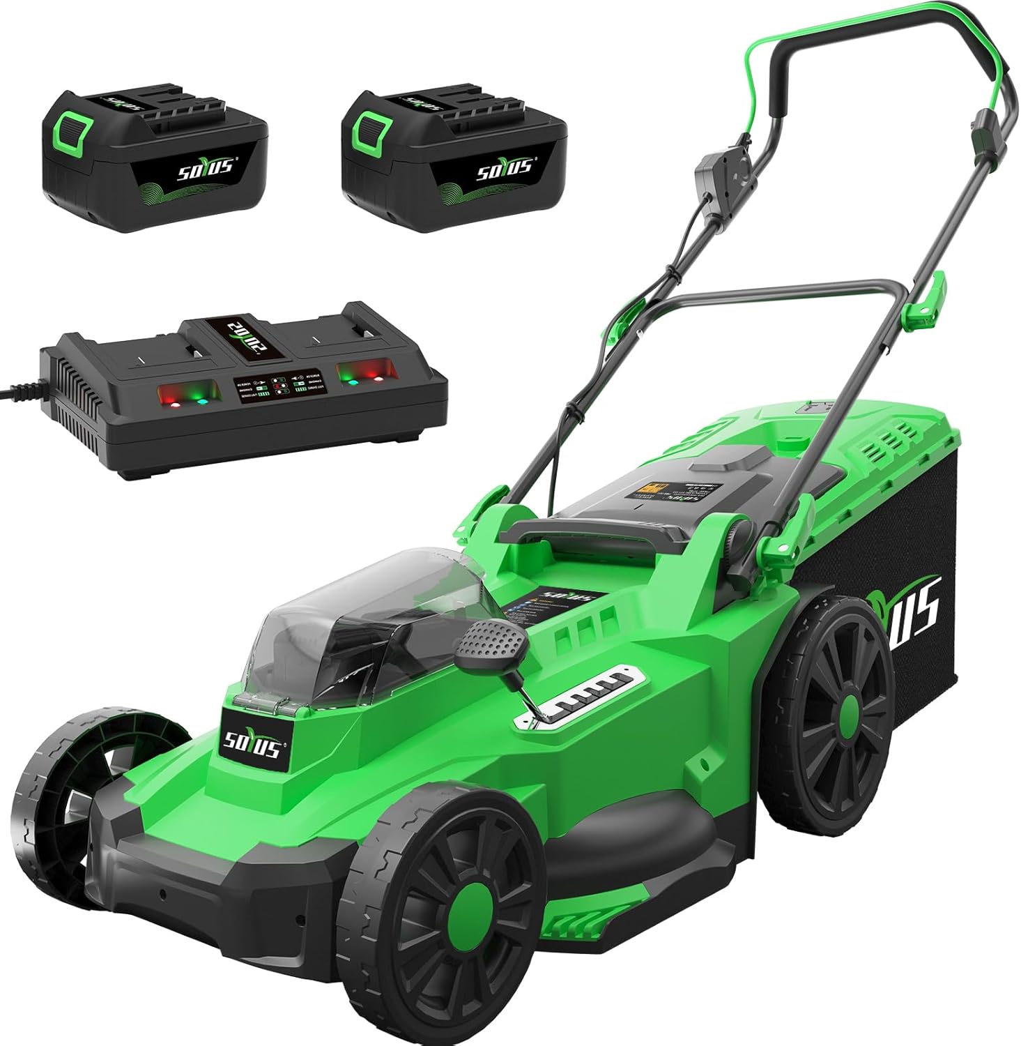 Electric Lawn Mower Cordless, 13 Inch 20V Lawn Mowers with Brushless Motor, 5-Position Height Adjustment, 4.0Ah Battery & Charger Included