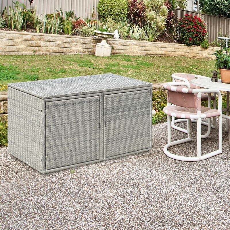 Keter 88 Gallon Rattan Outdoor Deck Storage Box  C Weatherproof Patio Container