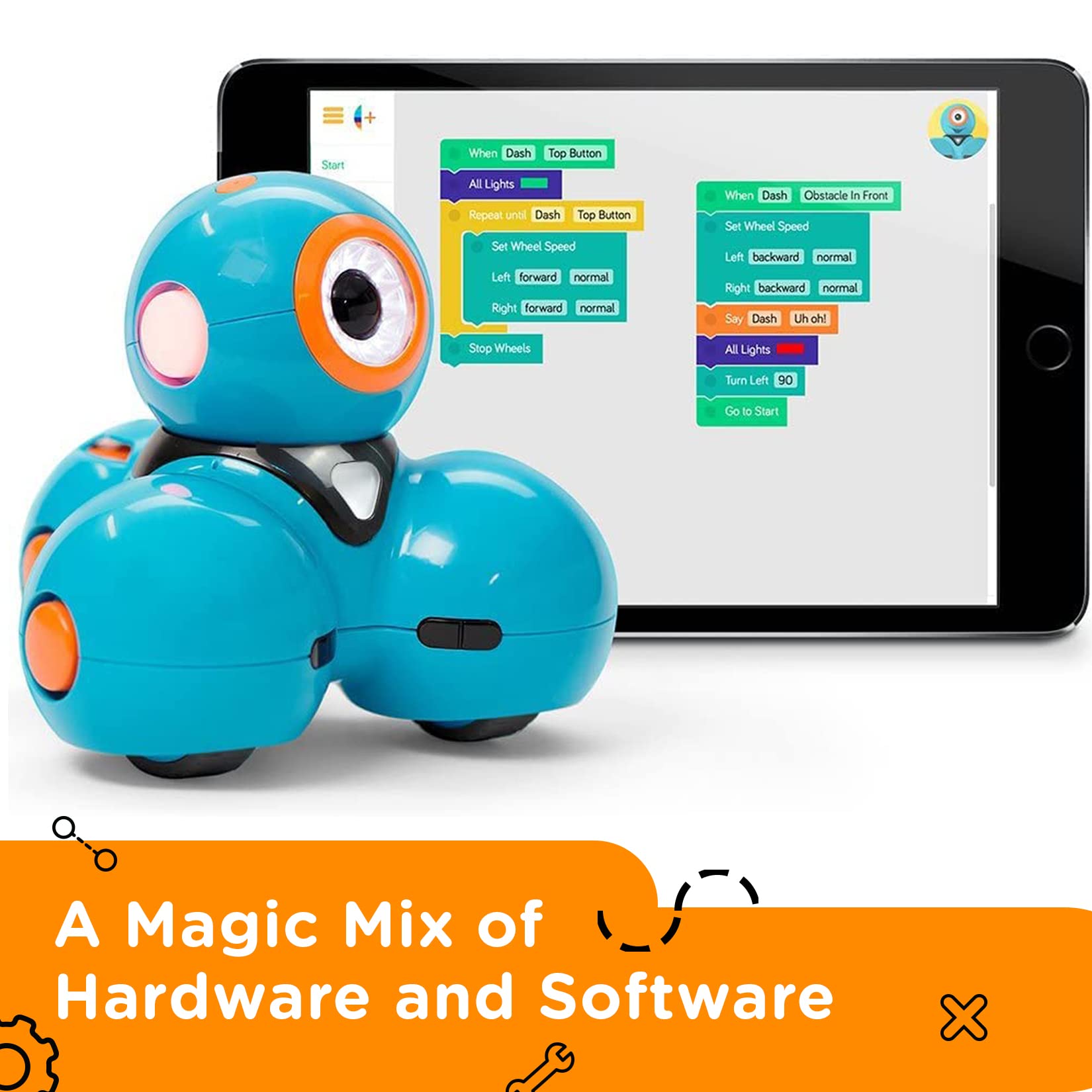 Wonder Workshop Dash Robot for Kids, Interactive Coding & Play, Ages 6-11, Includes Building Brick Connectors & USB Charger