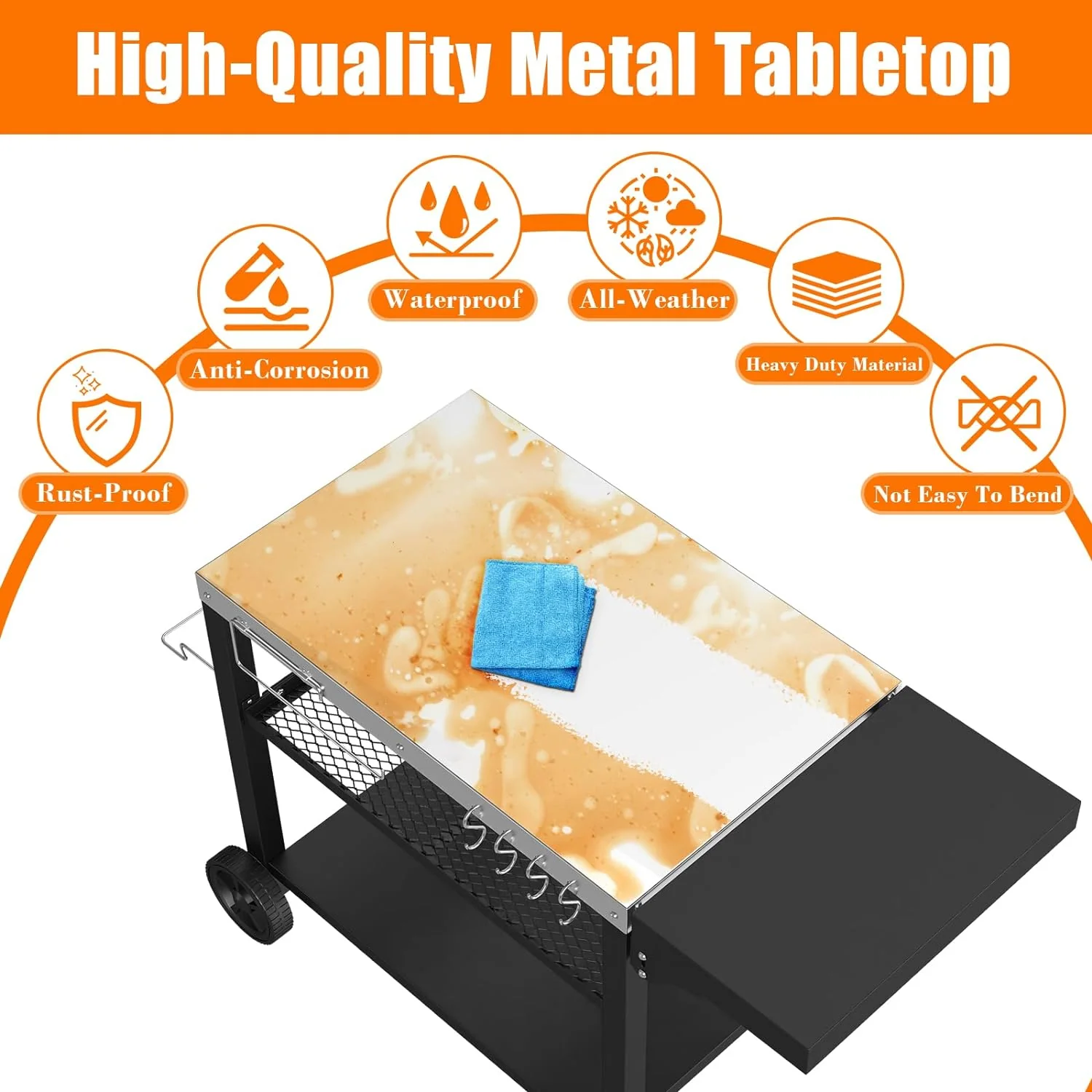 Outdoor Grill Cart with Three-Shelf Food Prep Table and Drawer