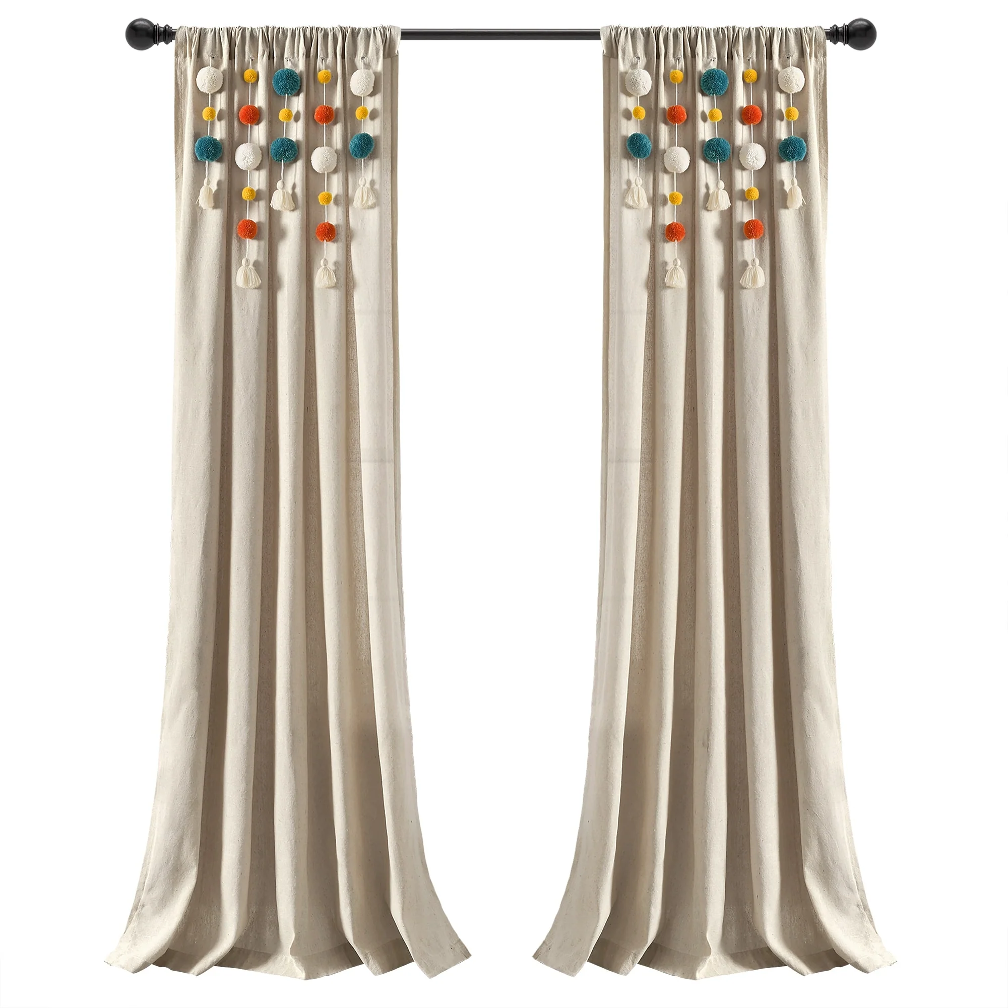 Lush Decor Boho Pom Pom Tassel Linen Window Curtain Panel (Single)