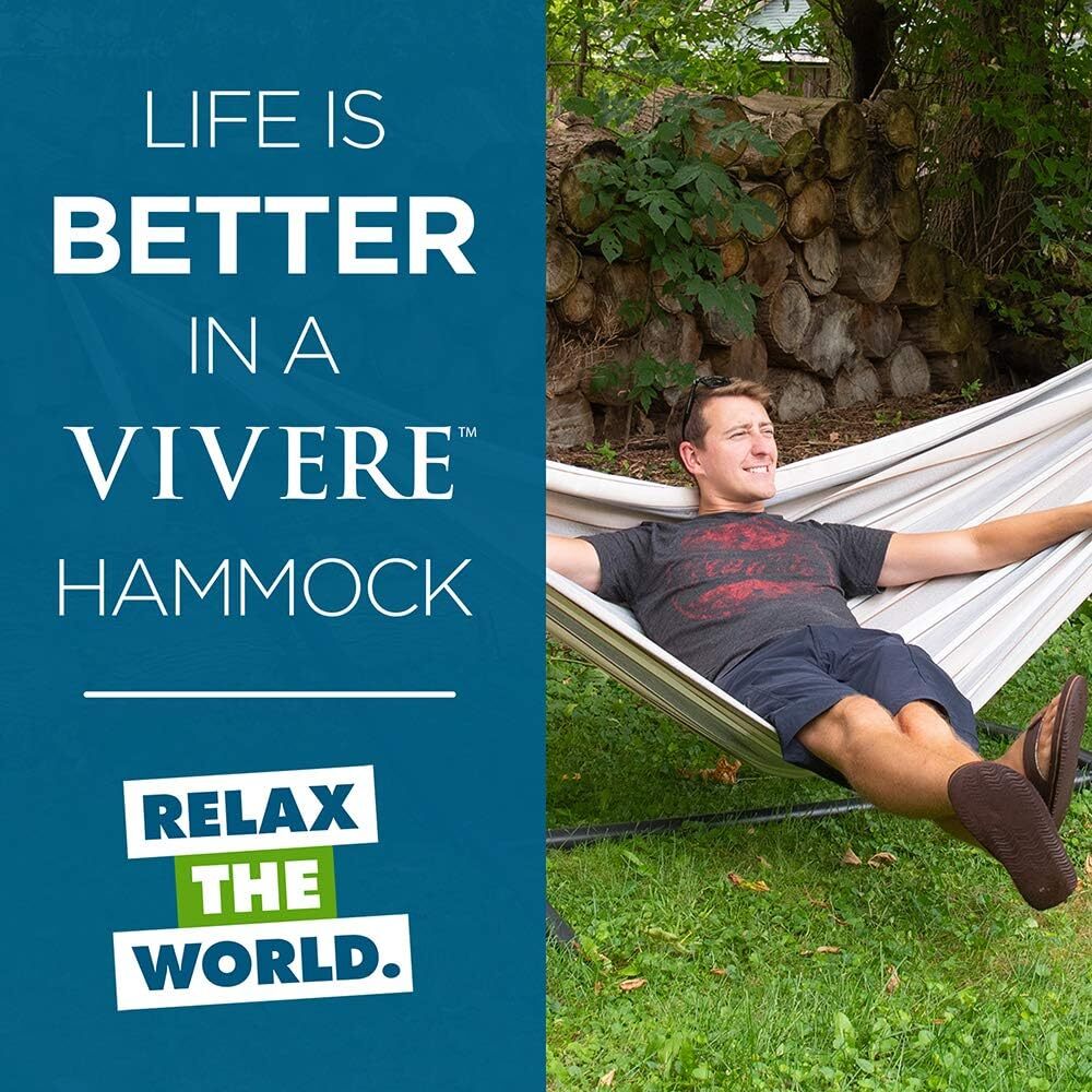 Vivere Double Cotton Hammock with Steel Stand, 450 lb Capacity, Tropical Colors, Includes Premium Carry Bag