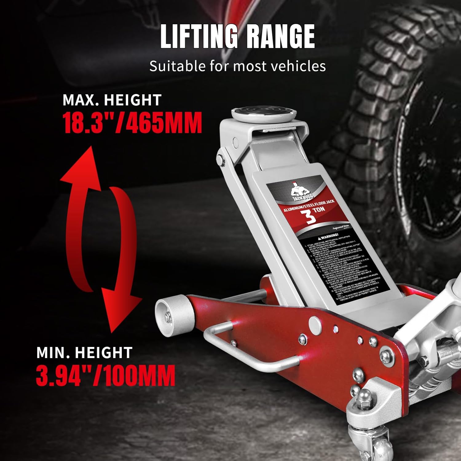 Red Aluminum & Steel 3 Ton Hydraulic Floor Jack with Quick Lift Pump