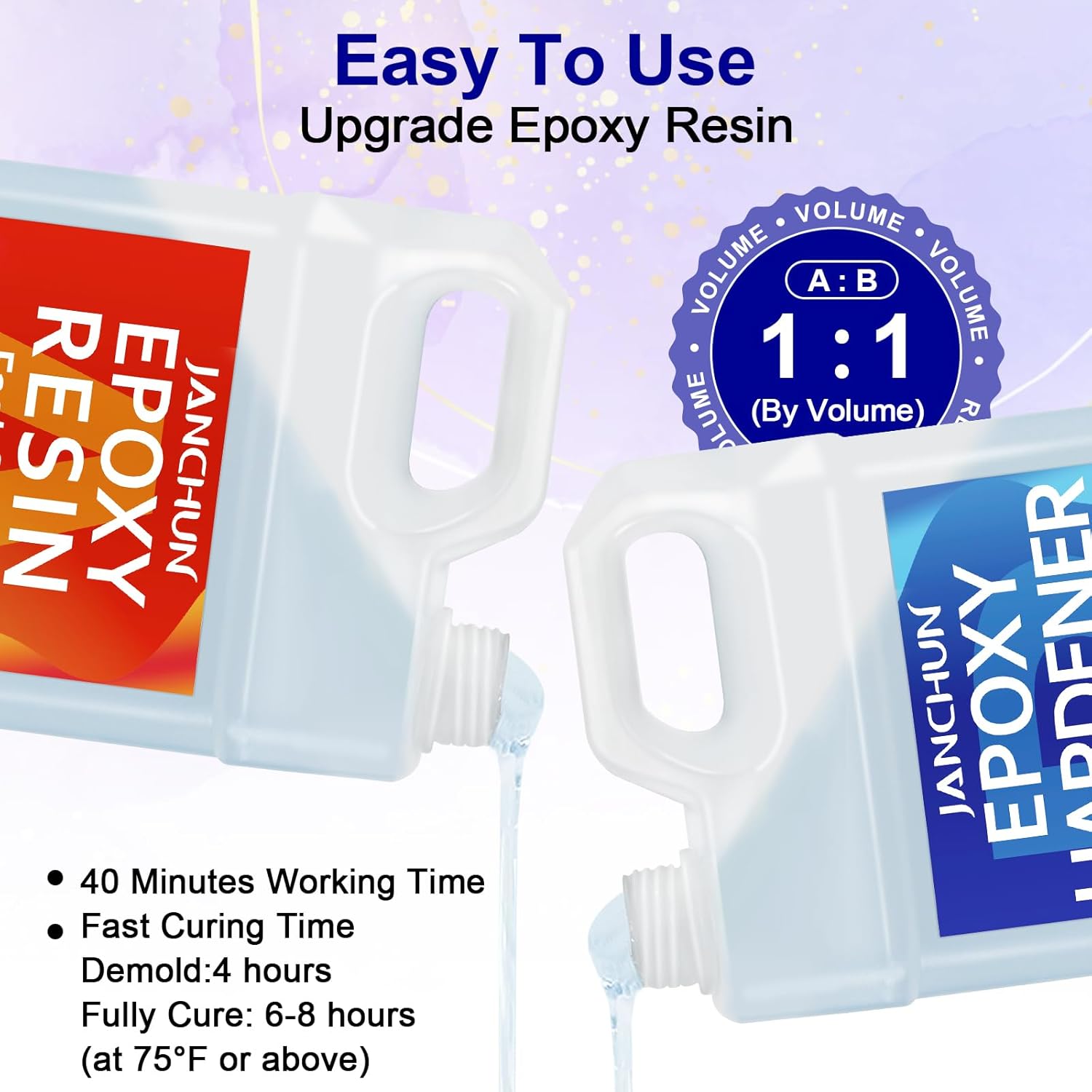 2 Gallon Epoxy Resin + 2 Gallon Epoxy Hardener, High Gloss Coating for River Table Tops, Art Casting Resin, Jewelry Making, DIY, Tumblers, Molds, Art Painting, Fast Curing Resin