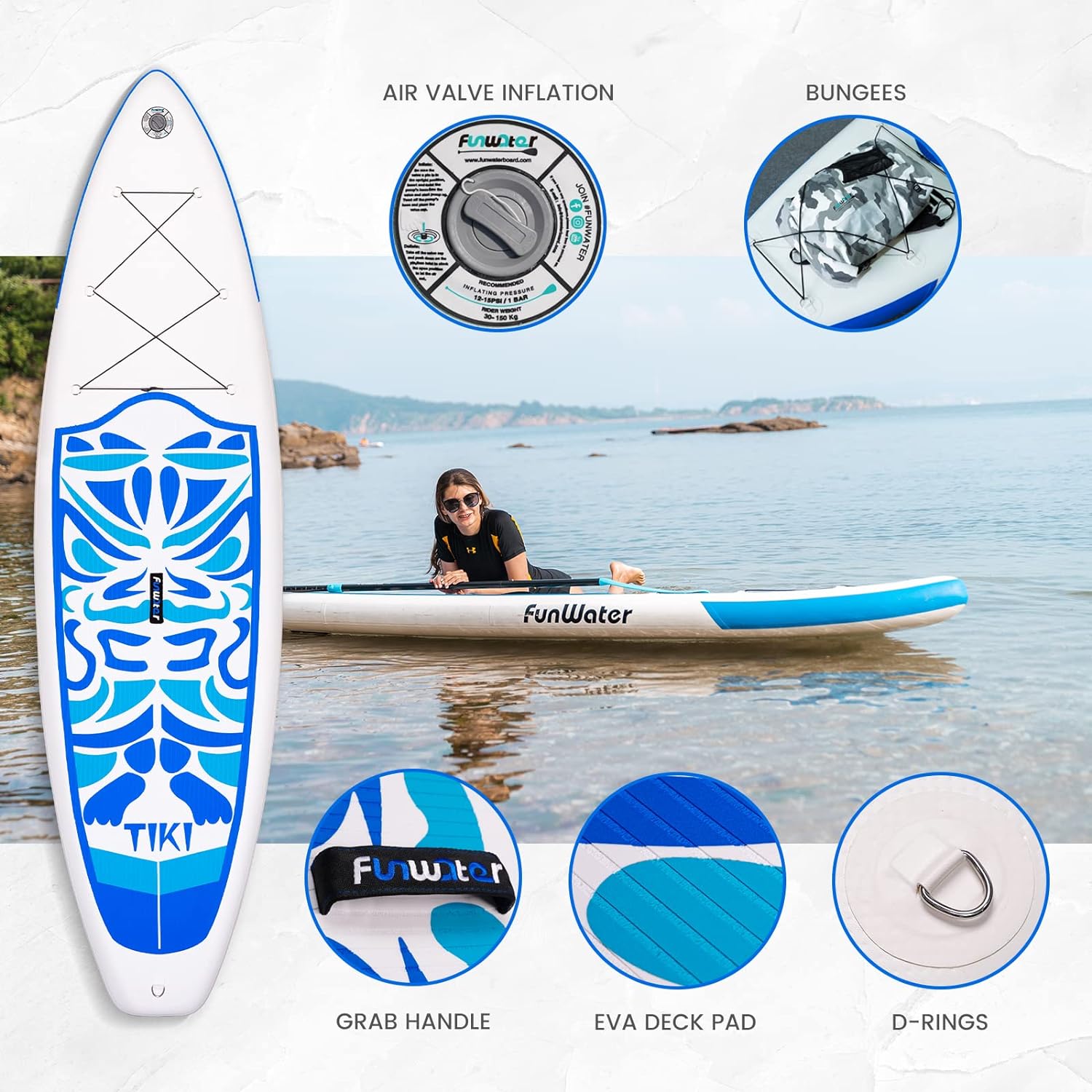 Inflatable Ultra-Light Stand Up Paddle Board for All Skill Levels with Premium SUP Paddleboard Accessories,Non-Slip Comfort Deck for Youth & Adults.