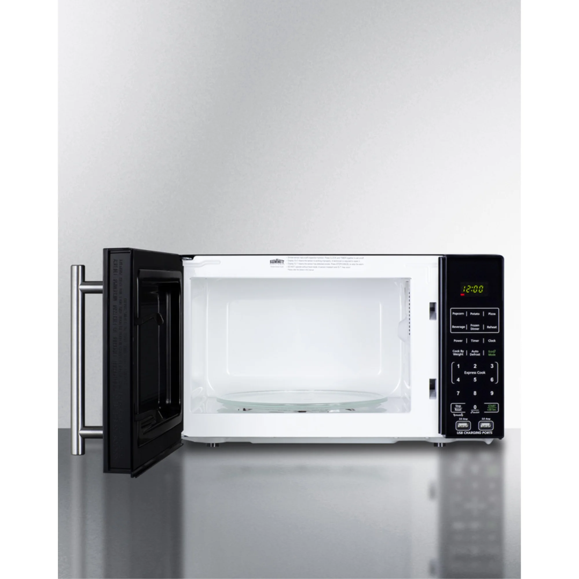 Compact microwave in black with allocator and USB ports