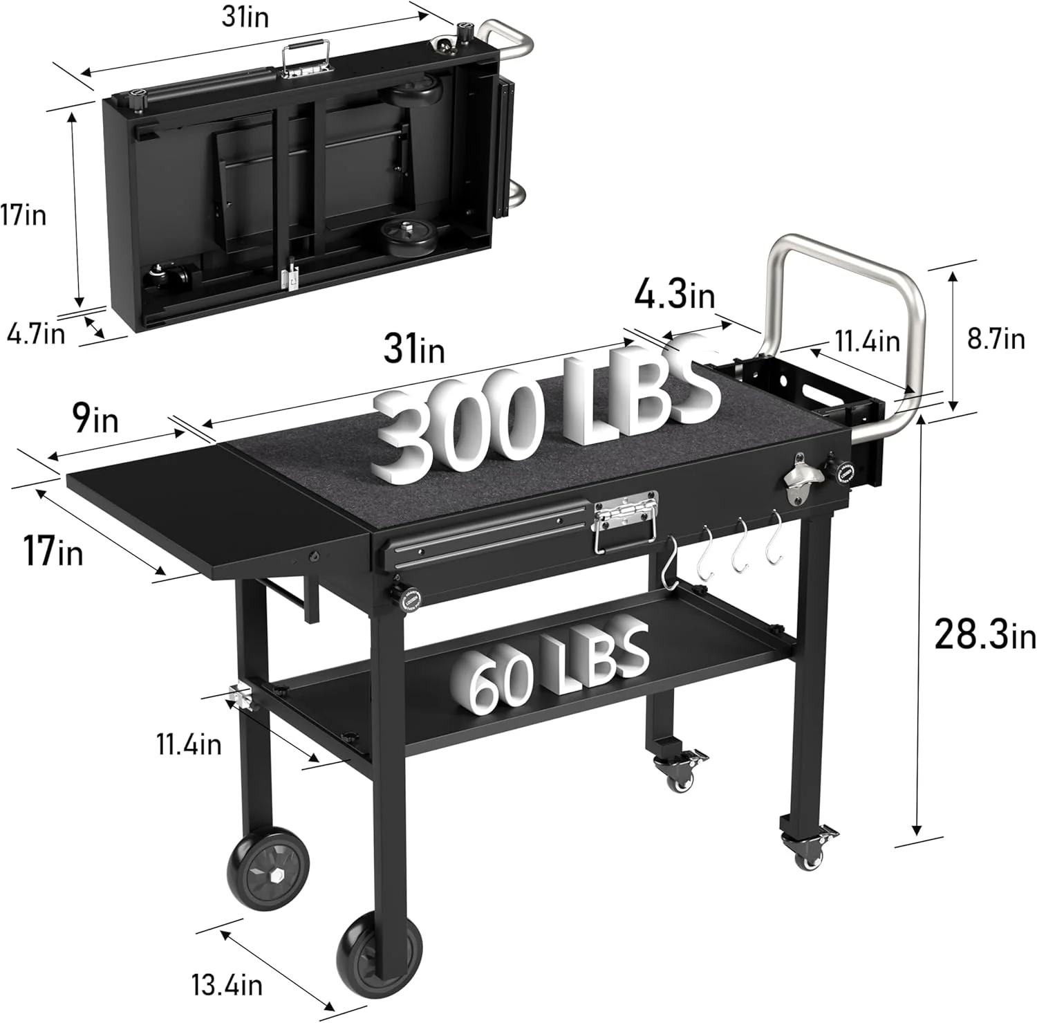Portable Grill Cart for Blackstone Ninja Griddle | Folding BBQ Table with Wheels
