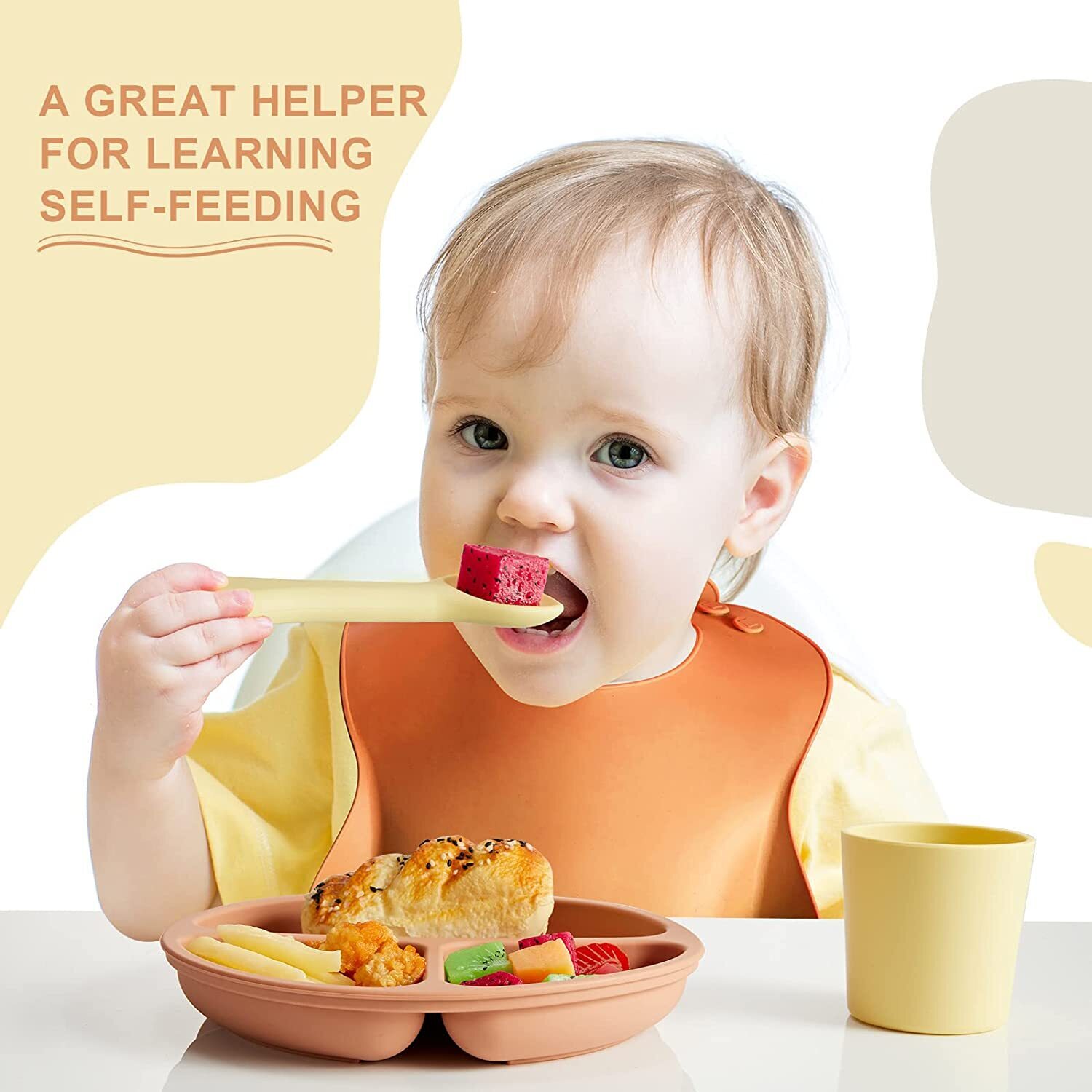 Silicone Baby Feeding Set by [Brand]  C 12-Piece, Includes Bibs, Plates, Bowls, Utensils, Cups, Safe & Durable