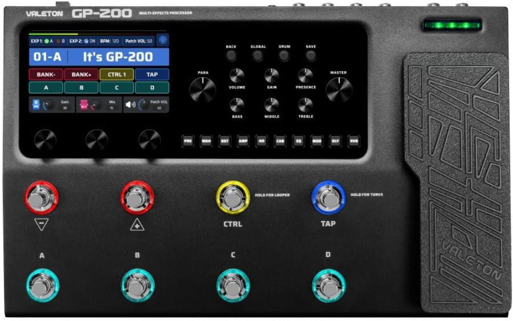 Valeton GP-200 Multi-Effects Guitar/Bass Pedal with Amp Modeling, IR Cab Simulation, MIDI, USB Interface