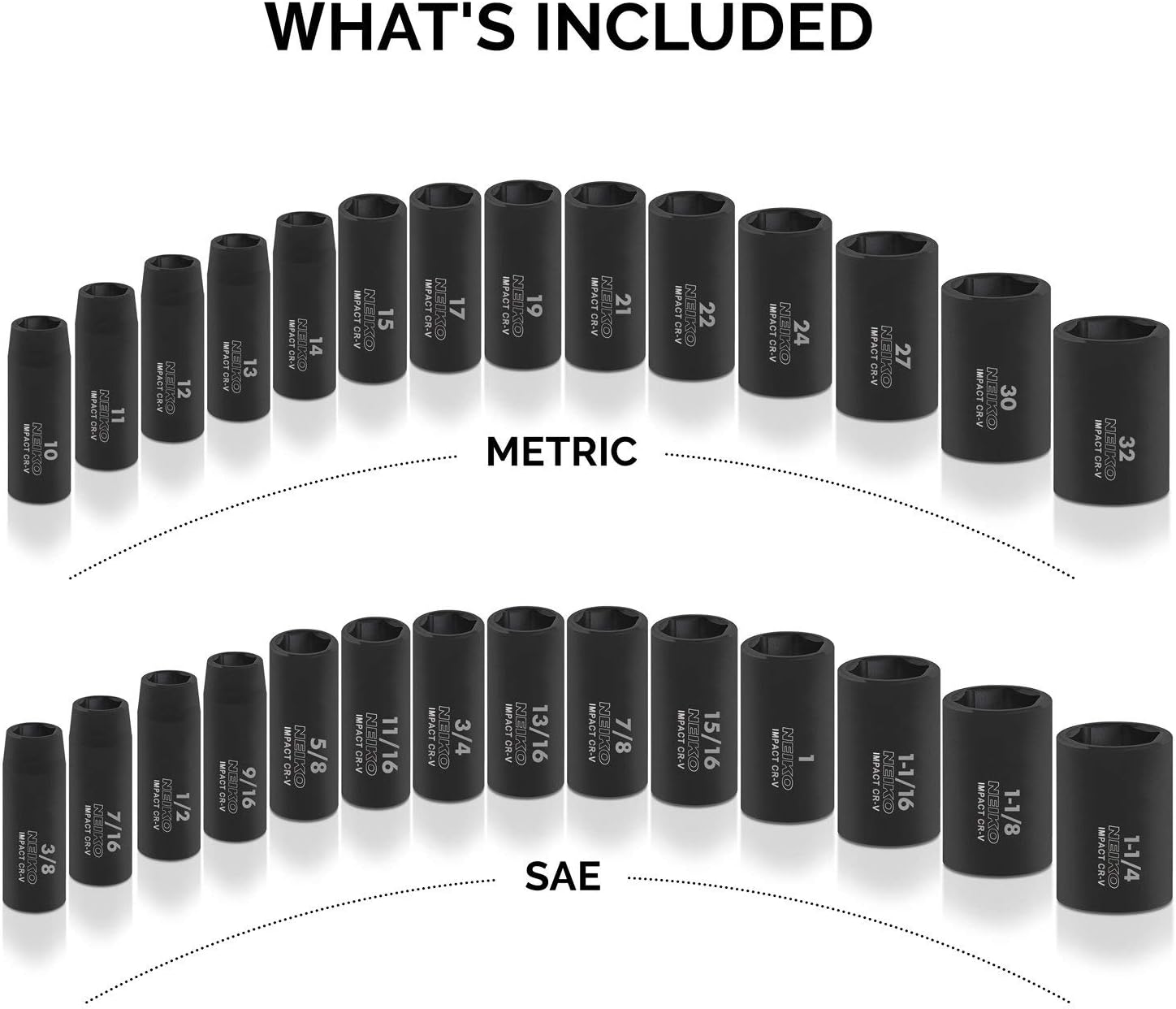 Chrome Vanadium Impact Socket Set 1/2    Drive, 65-Piece, SAE & Metric, Deep & Shallow, Includes Adapters & Ratchet Handle