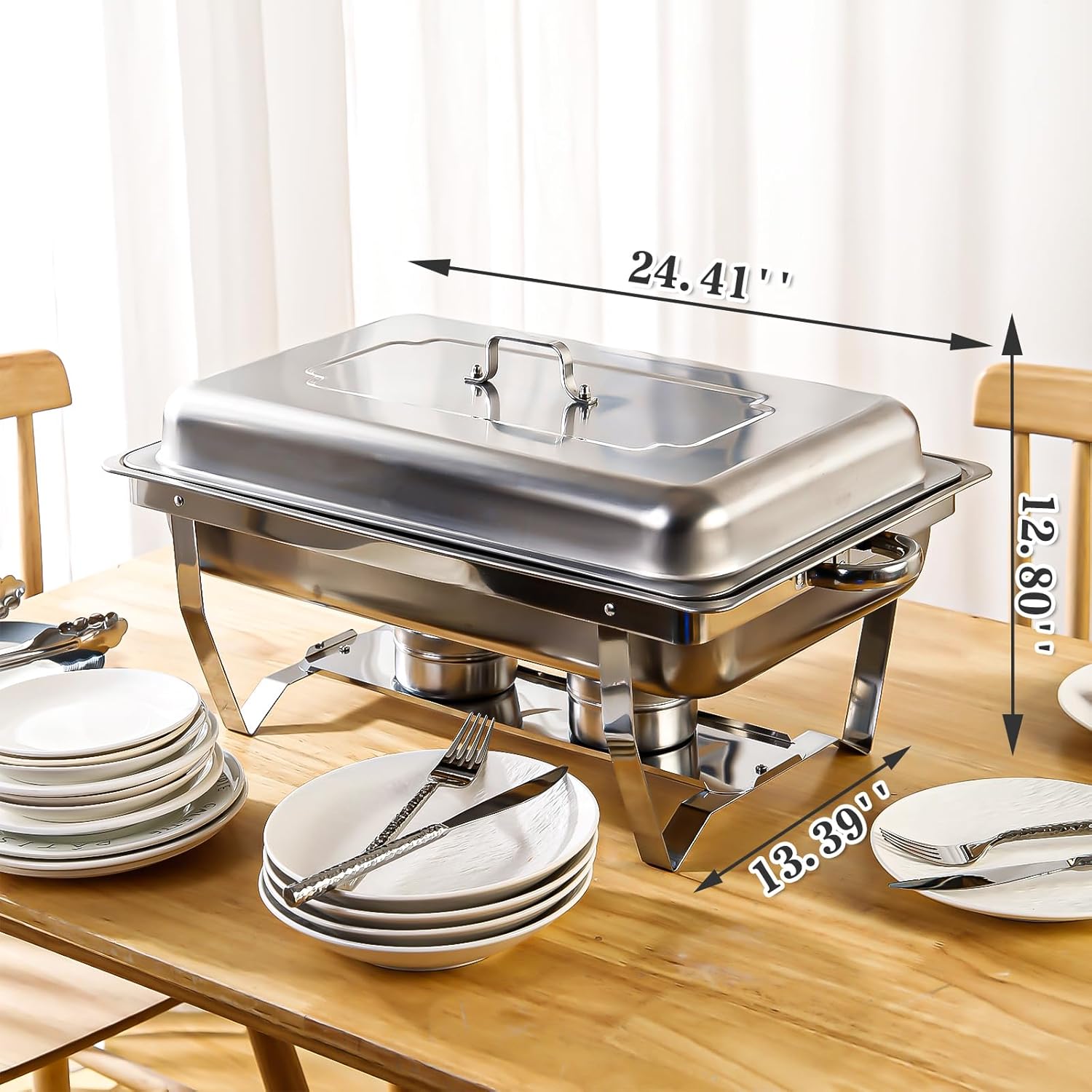 6 Pcs Chafing Dish Buffet Set, 8 Qt Stainless Steel Buffet Servers and Warmers with Foldable Frame, Food Pan, Fuel Holder and Lid for Parties Banquet Wedding