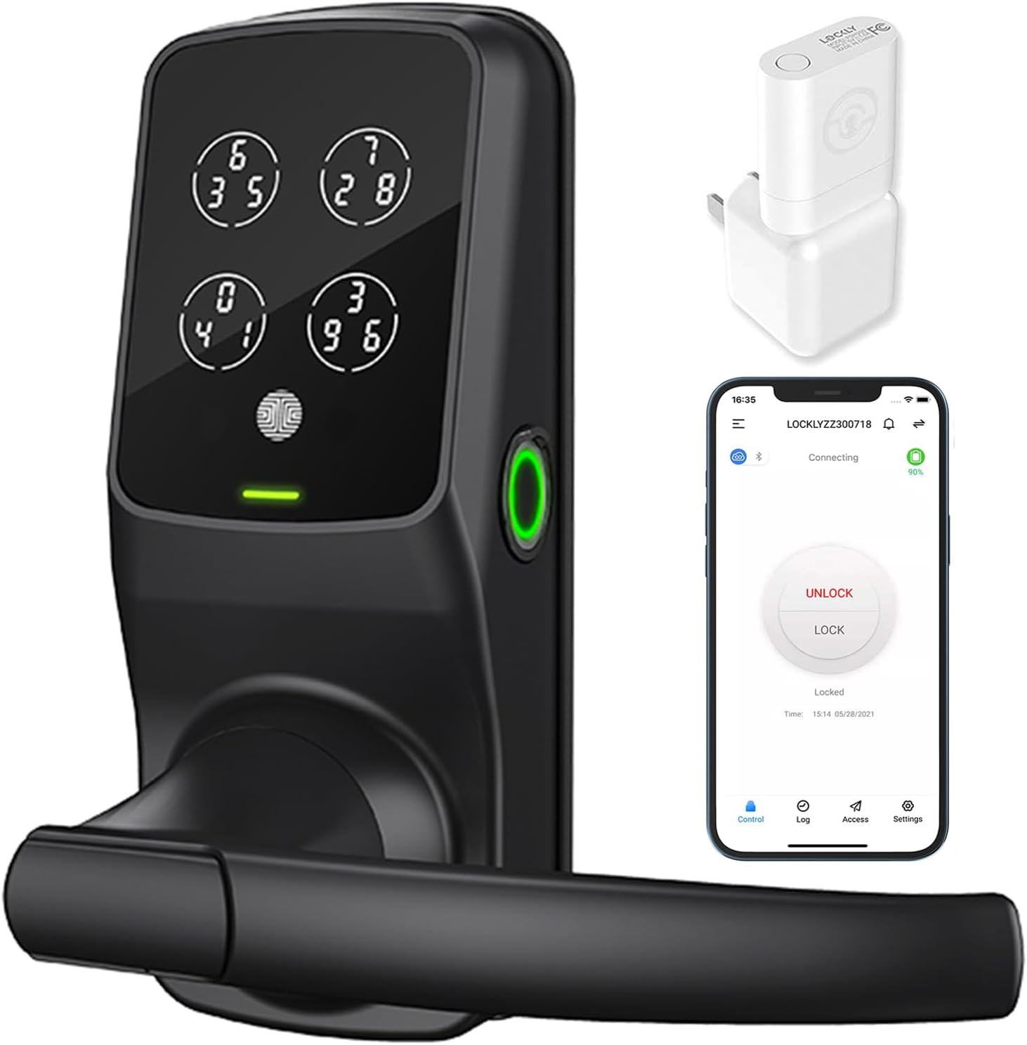 Lockly Smart Door Lock  C Keyless Entry with Biometric Fingerprint, Voice Control, Matte Black, Latch Edition, Wi-Fi & Bluetooth Enabled