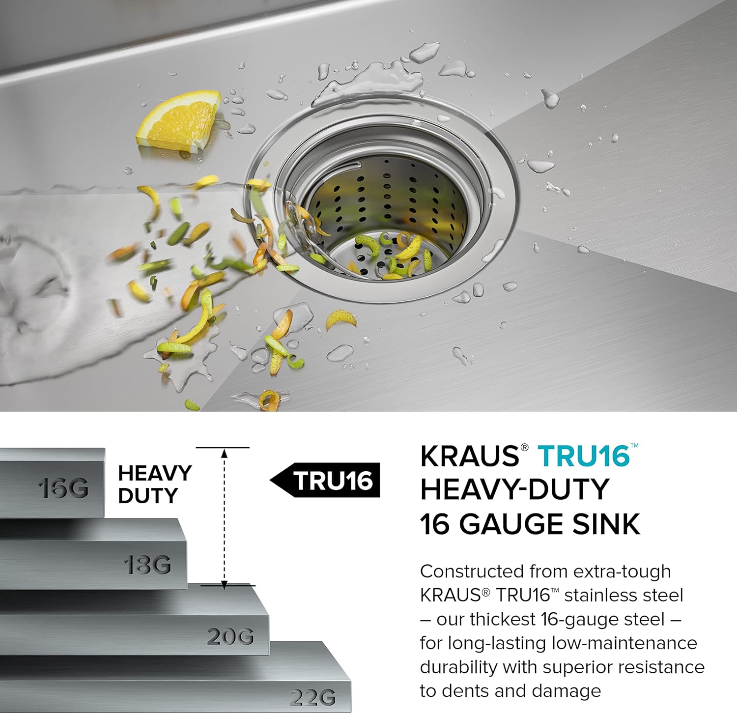 KHU100-32 Standart PRO 16 Gauge Undermount Single Bowl Stainless Steel Kitchen Sink, 32 Inch