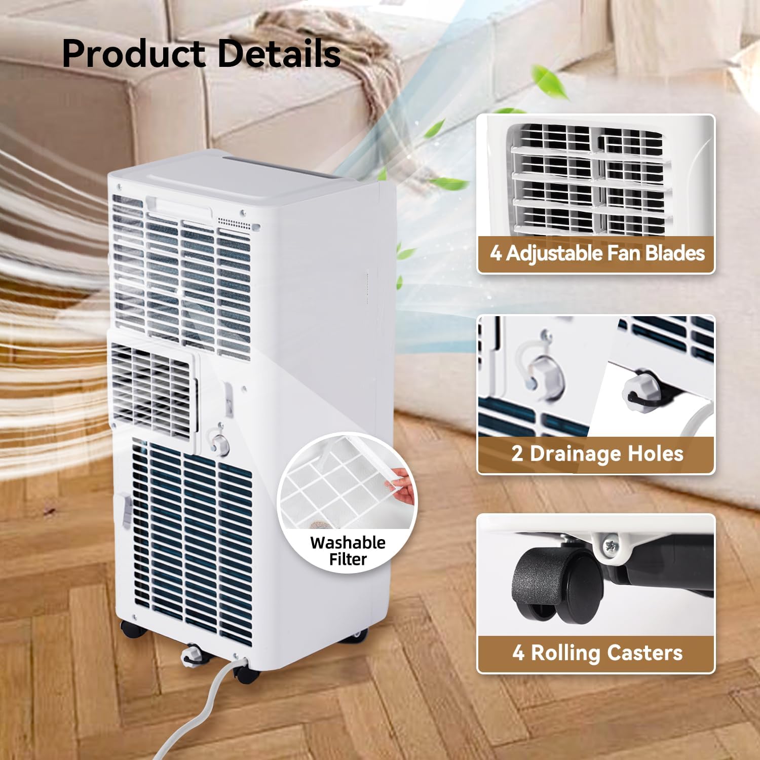 Portable Air Conditioner Cools up to 300 Sq.ft, 4-IN-1 Portable AC Unit with Cooling, Dehumidifier, Fan, 24H Timer (Window Venting Kit Included)