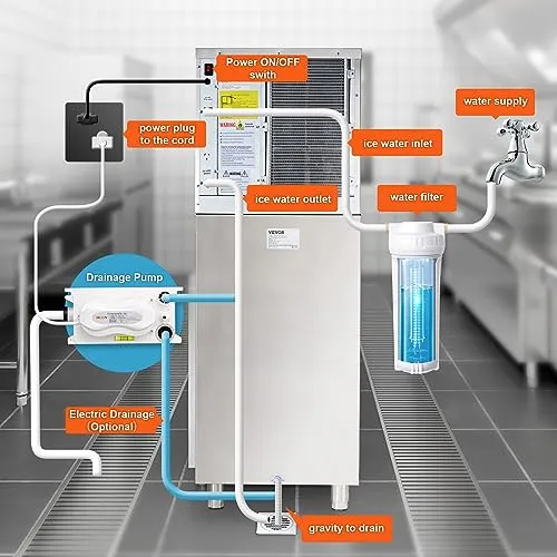 VEVOR Commercial Ice Maker, 360LBS/24H Ice Making Machine with 330.7LBS Large Storage Bin