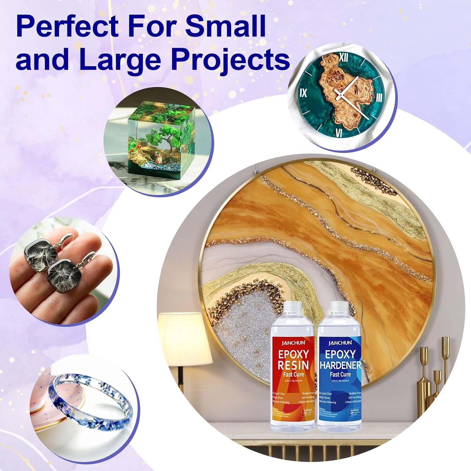 2 Gallon Epoxy Resin + 2 Gallon Epoxy Hardener, High Gloss Coating for River Table Tops, Art Casting Resin, Jewelry Making, DIY, Tumblers, Molds, Art Painting, Fast Curing Resin