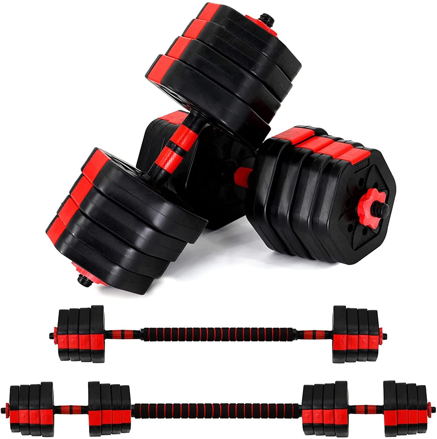 VIVITORY Adjustable Dumbbells & Barbell Set, 44/66 lbs, Non-Slip Grip, Home Gym Fitness Equipment