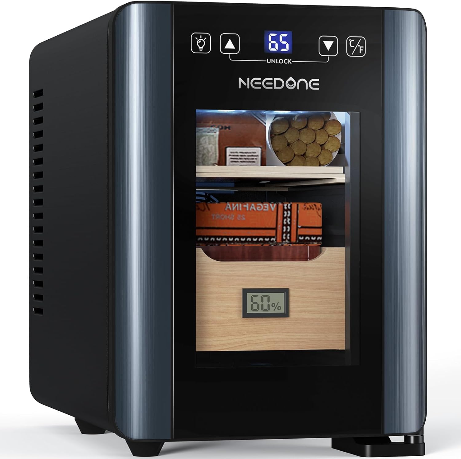 ThermoCigar 48L Cigar Humidor with Heating & Cooling, Cedar Wood, Digital Hygrometer, Quiet Electric Cooler for 350 Cigars