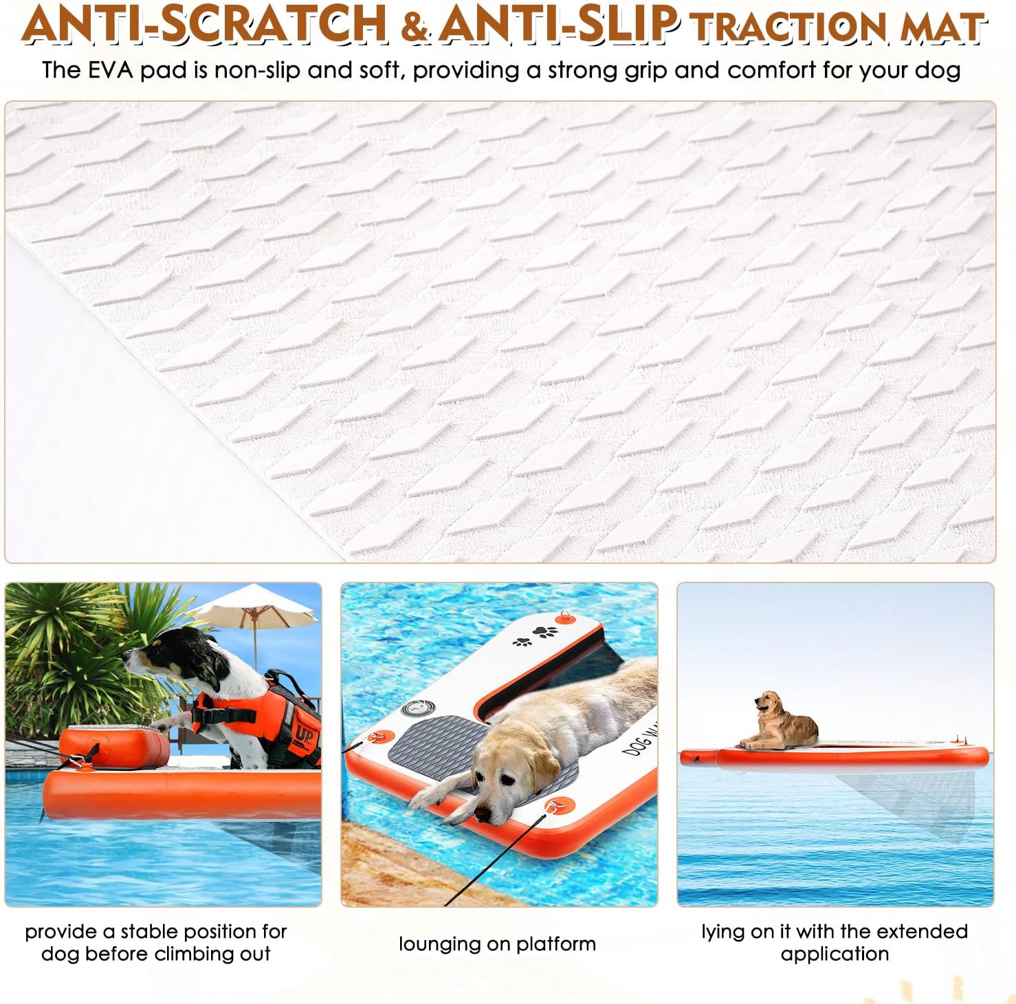 Inflatable Elevated Dog Boat & Pool Ramp, Floating Dog Pupppy-Plank for Pool, Dock & Boat, Non-Slip Dog On Water Ramp with Booster Step, Dog Boat Ladder for Large Dogs Up to 220lbs Climb Out of Water