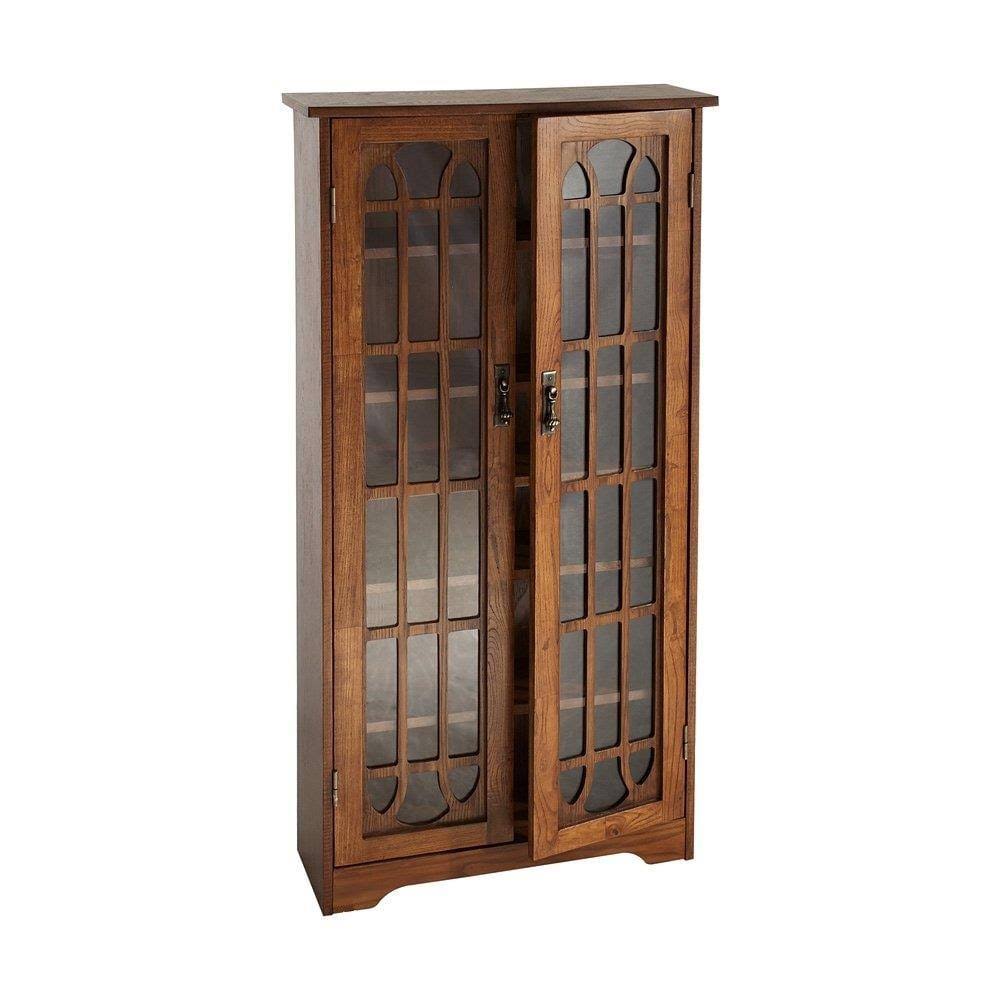Boston Loft Furnishings Westwood Oak Media Cabinet with Glass Doors and Adjustable Shelves
