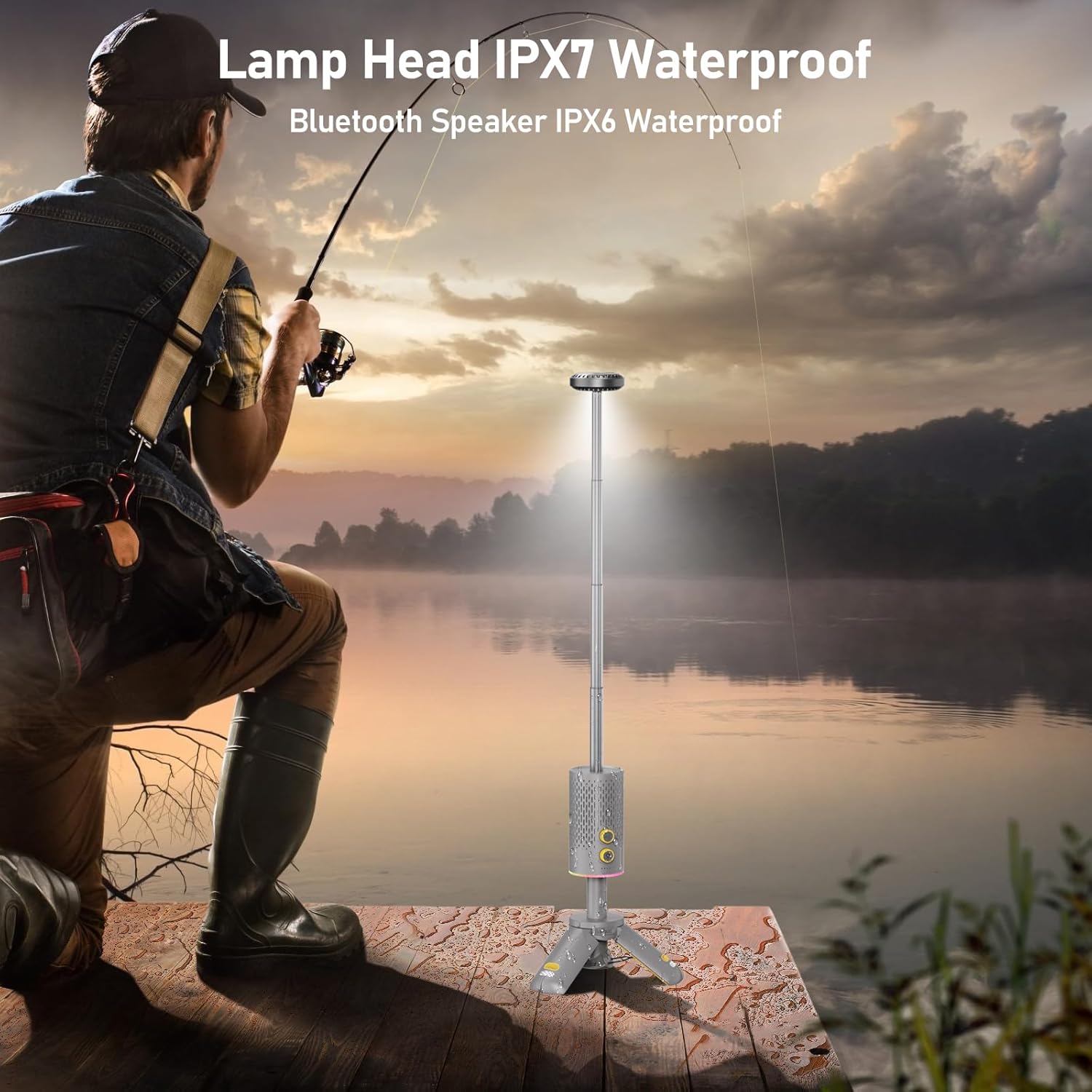 Grey & Green Bundle, Camping Light Rechargeable, Telescopic & Collapsible Outdoor Camping Lantern with Bluetooth Speaker, IPX7 Waterproof Flash Light for Hiking, Camping, Travel